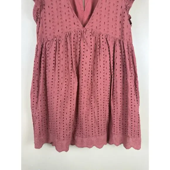 Mustard Seed Rust Eyelet Romper Dress Women’s S Terracotta Ruffle Boho Playsuit - Picture 3 of 16